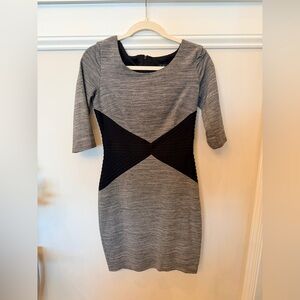 Sangria Grey and Black Sheath Dress with Waist Panel